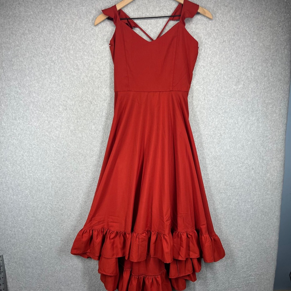 Joyfolie Mia Joy High Low Ruffle Dress Kids 14 Red Lace Up Back EUC